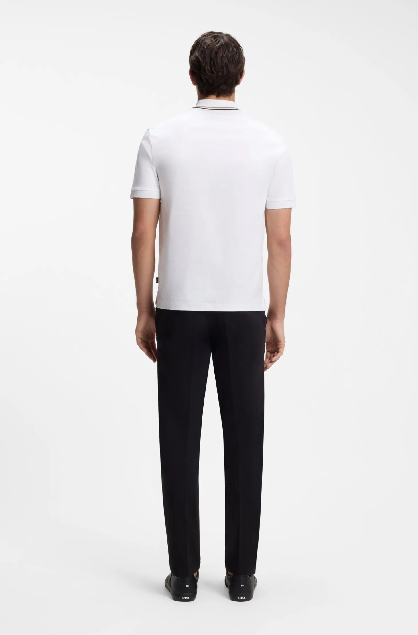 Slim-fit polo shirt in cotton with striped collar