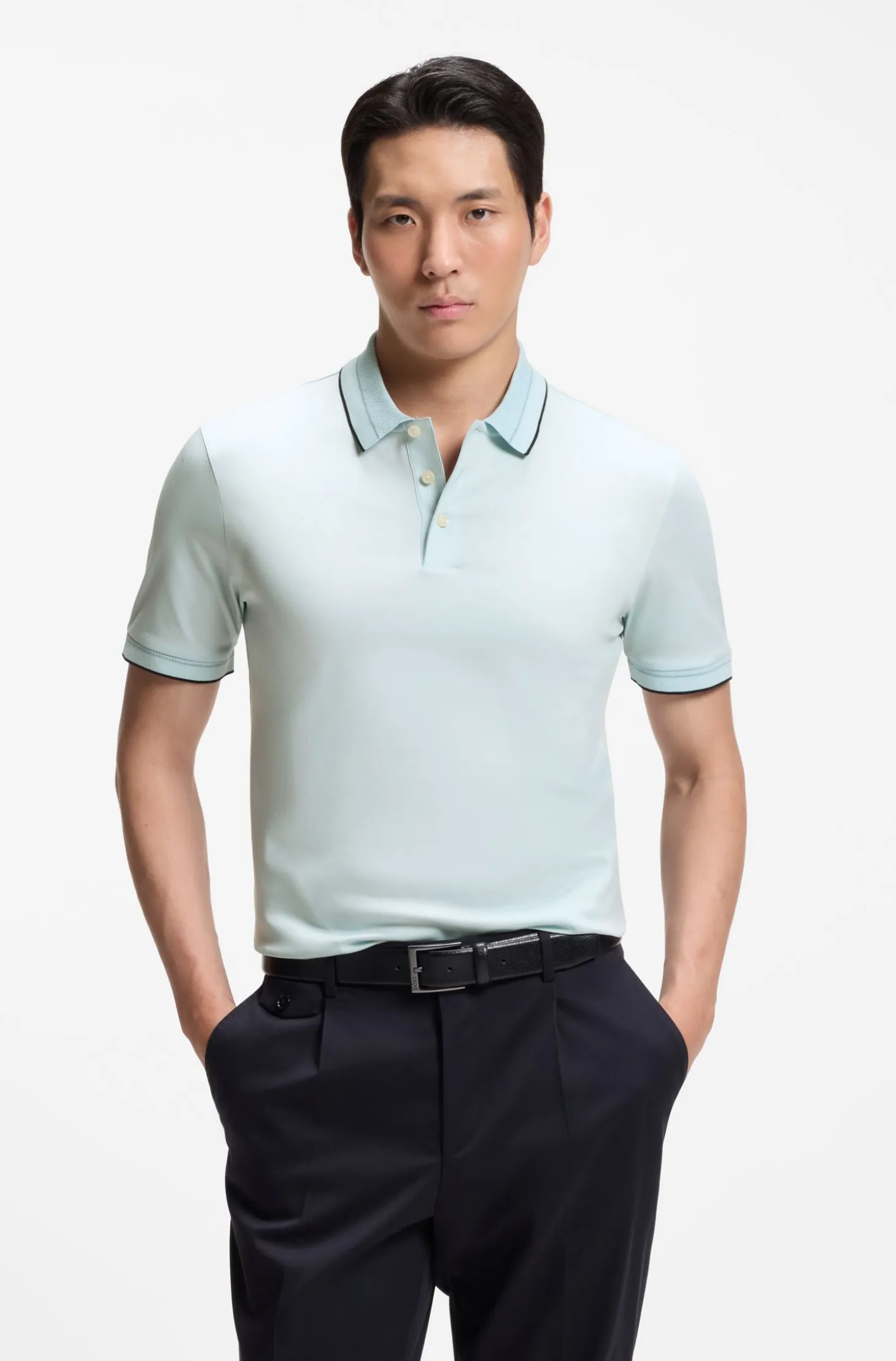 Slim-fit polo shirt in mercerised cotton