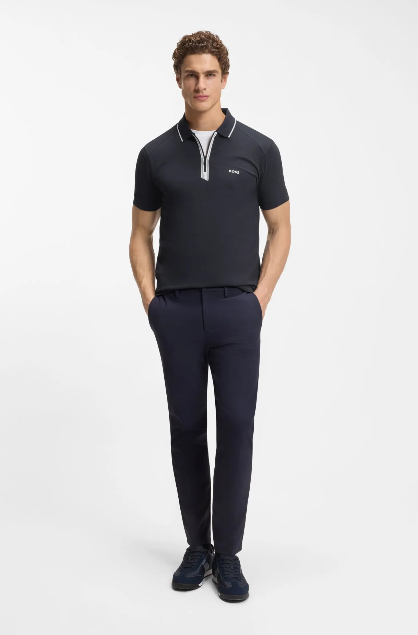 Slim-fit polo shirt with a zip placket