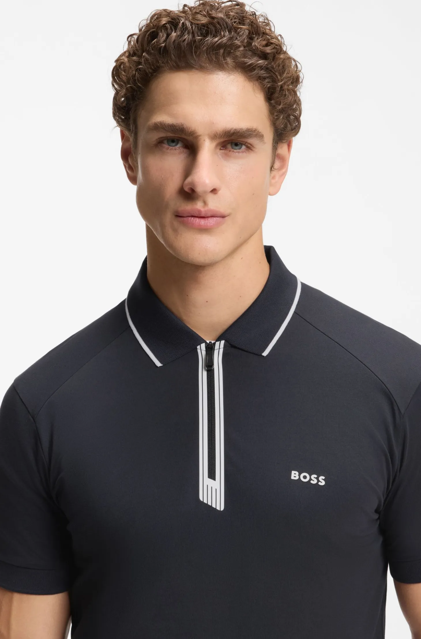 Slim-fit polo shirt with a zip placket