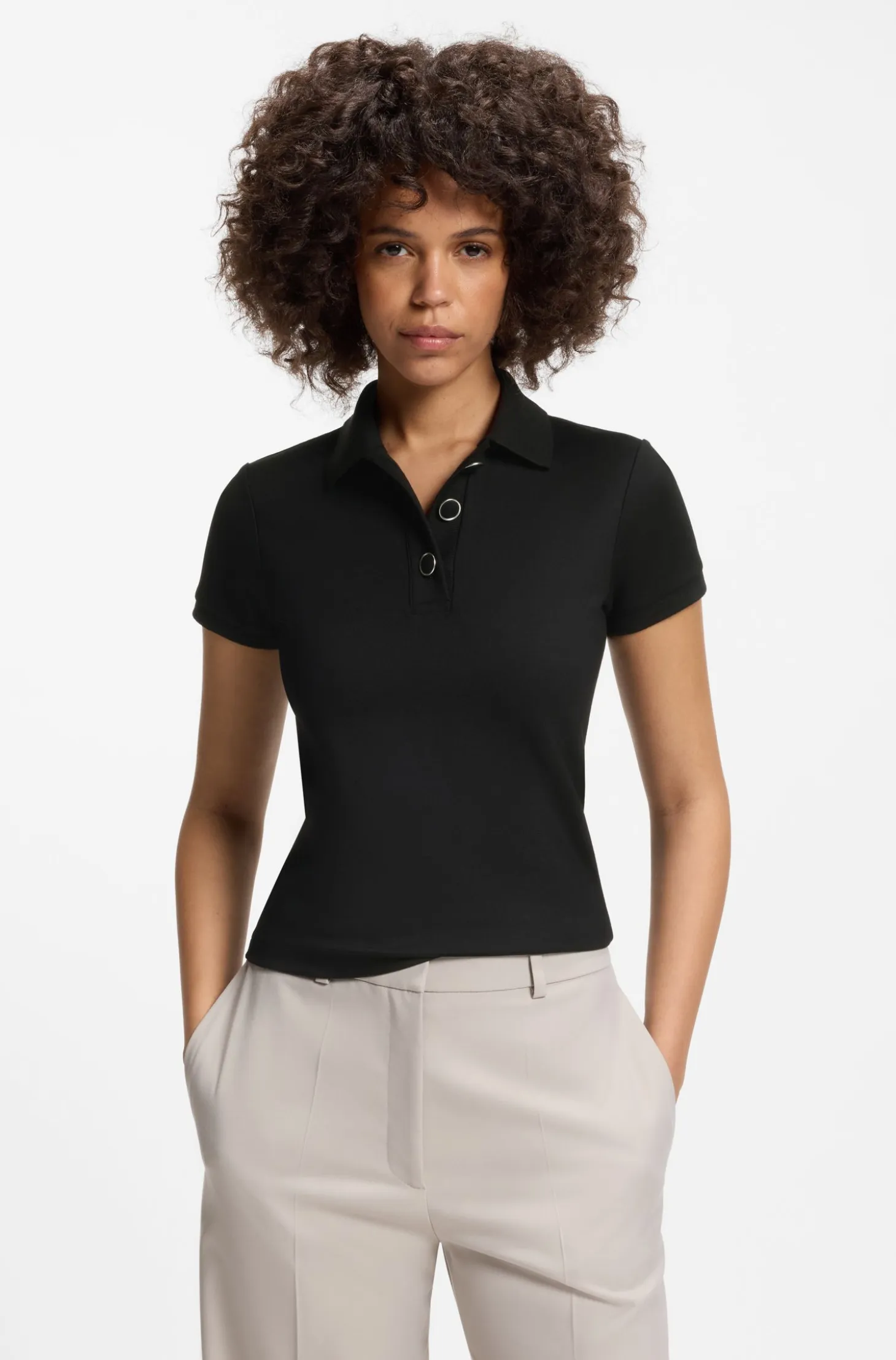 Slim-fit polo shirt with metal buttons