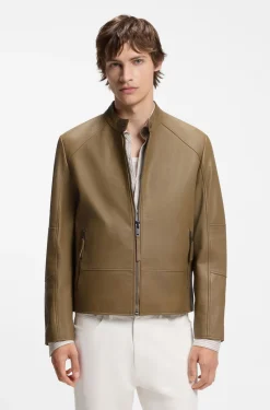 Slim-fit racer jacket in smooth leather