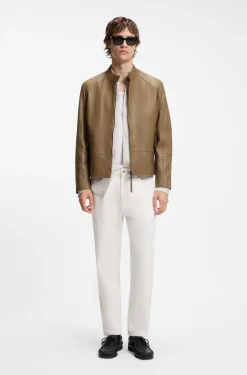 Slim-fit racer jacket in smooth leather
