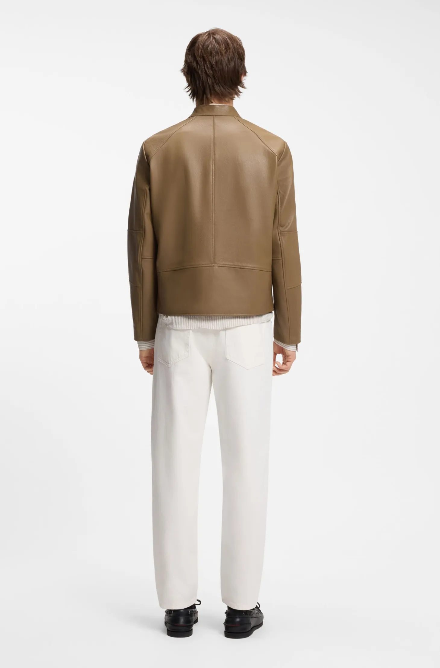Slim-fit racer jacket in smooth leather