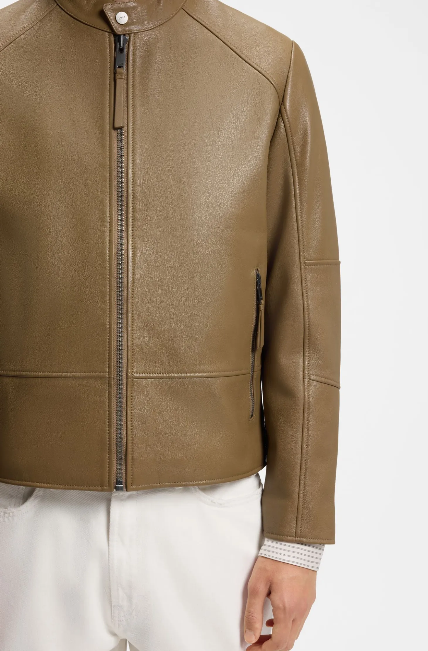 Slim-fit racer jacket in smooth leather