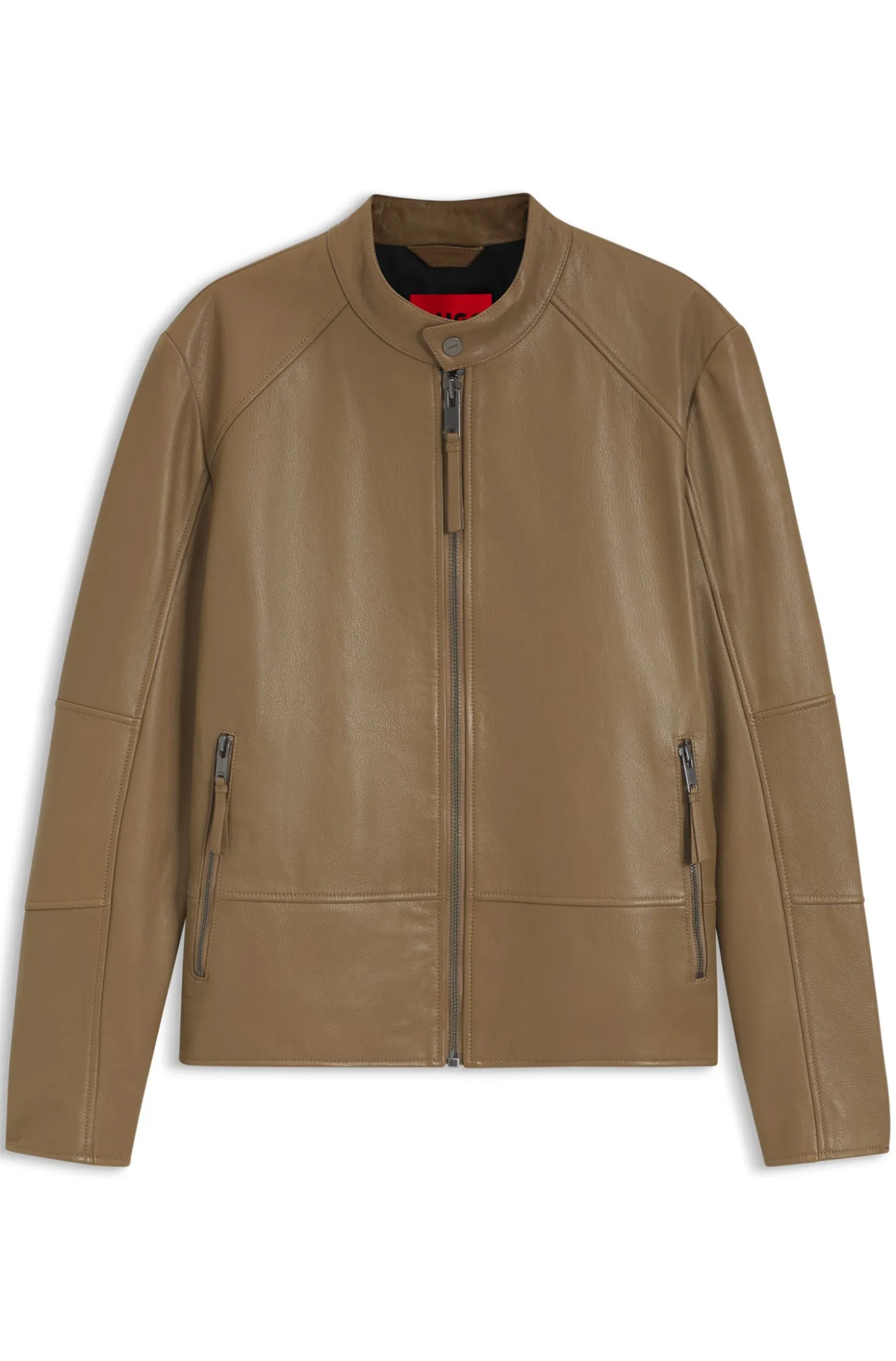 Slim-fit racer jacket in smooth leather