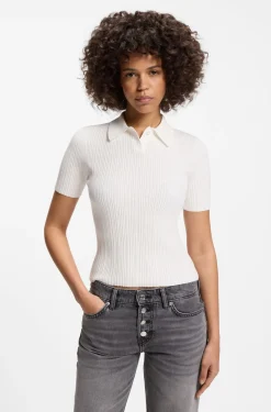 Slim-fit ribbed sweater with polo collar