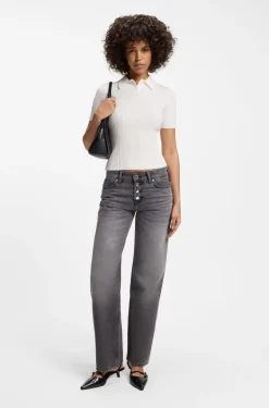 Slim-fit ribbed sweater with polo collar