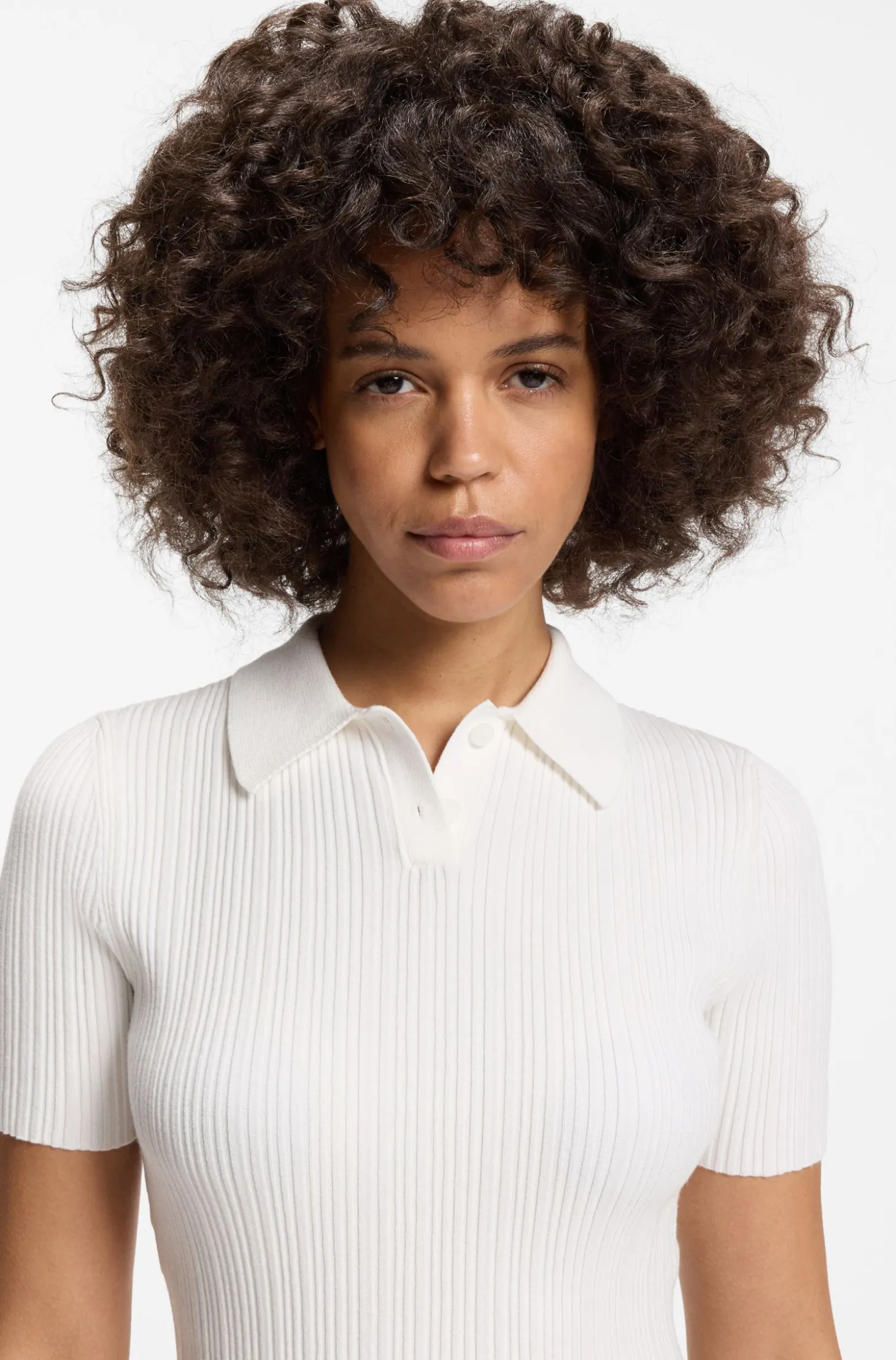 Slim-fit ribbed sweater with polo collar