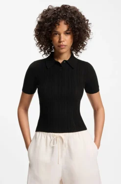 Slim-fit ribbed sweater with polo collar