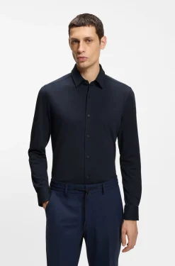 Slim-fit shirt in a performance-stretch cotton blend