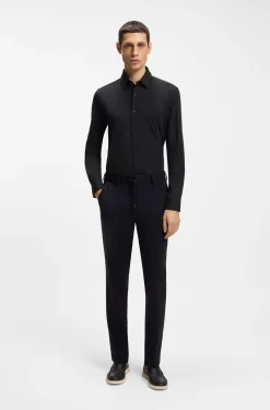 Slim-fit shirt in a performance-stretch cotton blend