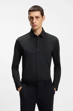 Slim-fit shirt in a performance-stretch cotton blend