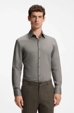 Slim-fit shirt in a thermoregulating structured cotton blend
