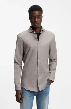 Slim-fit shirt in cotton and linen