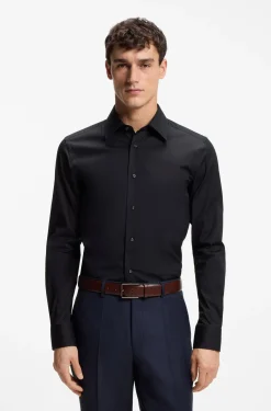 Slim-fit shirt in cotton-blend stretch poplin