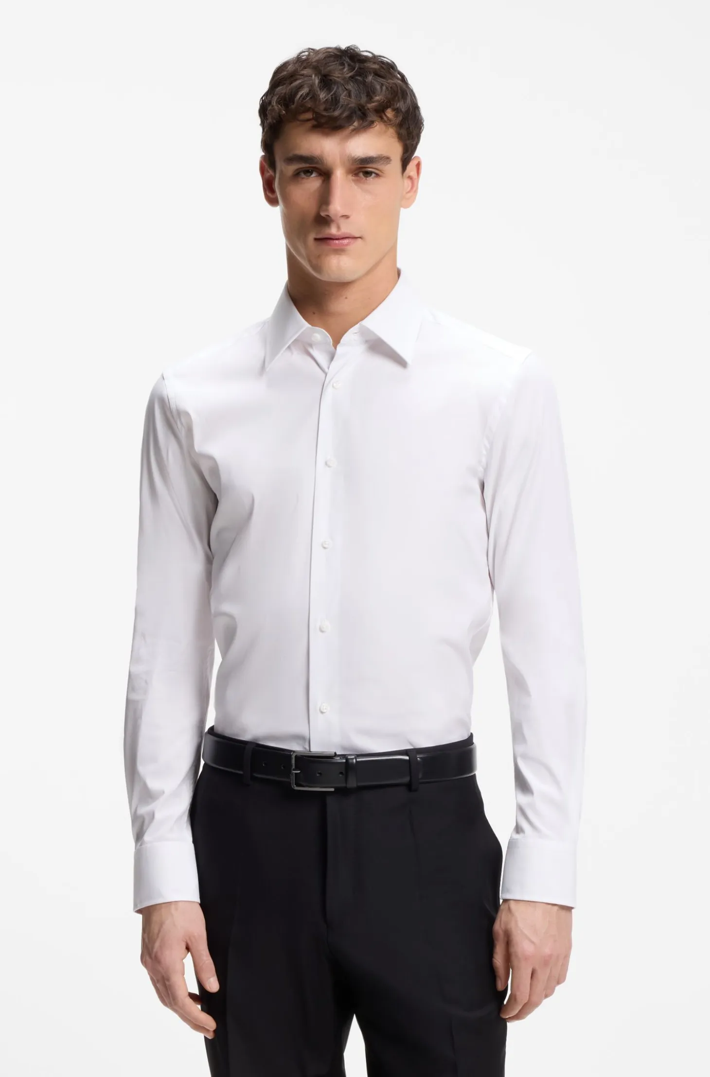 Slim-fit shirt in cotton-blend stretch poplin