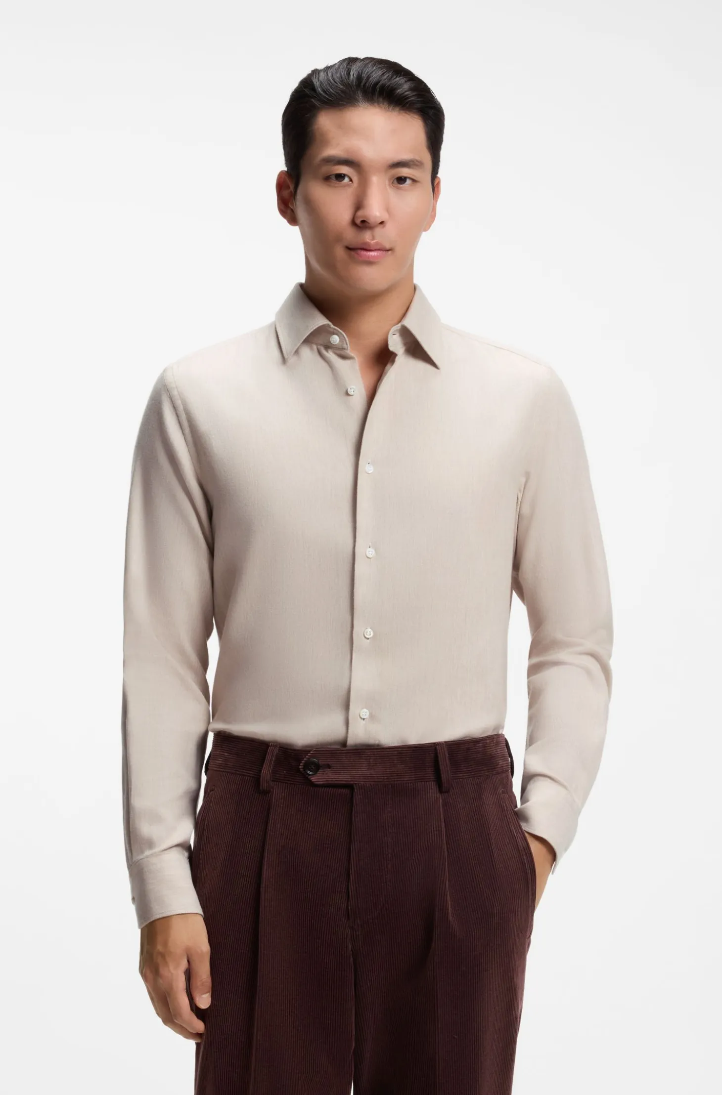 Slim-fit shirt in cotton-blend flannel