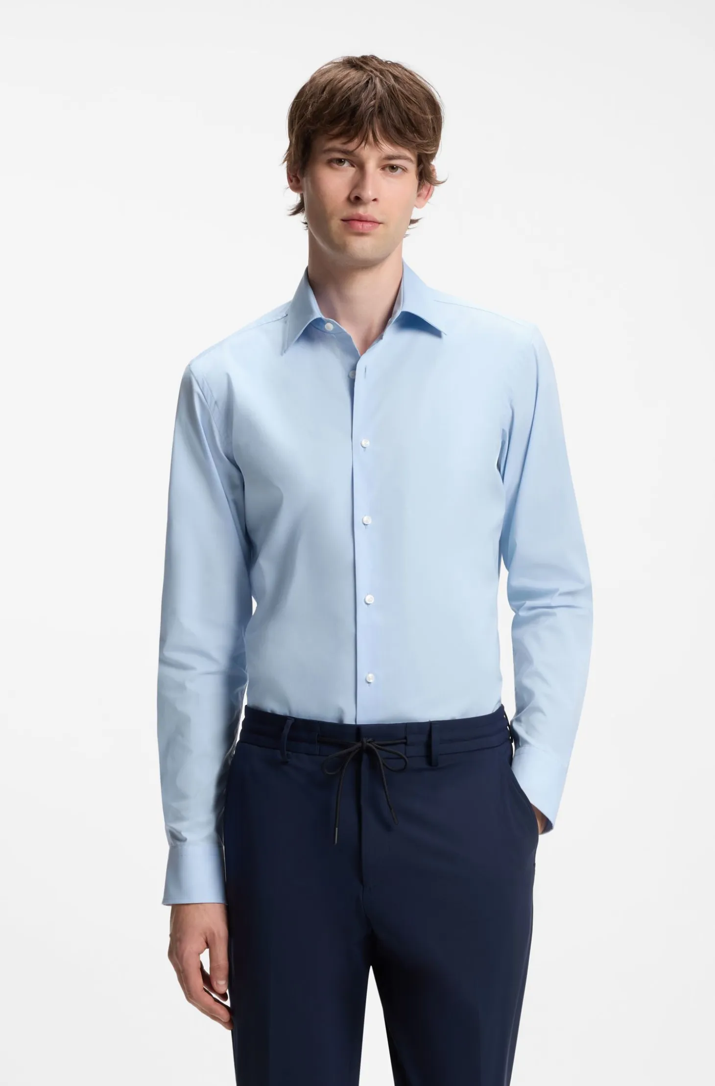 Slim-fit shirt in cotton-blend poplin
