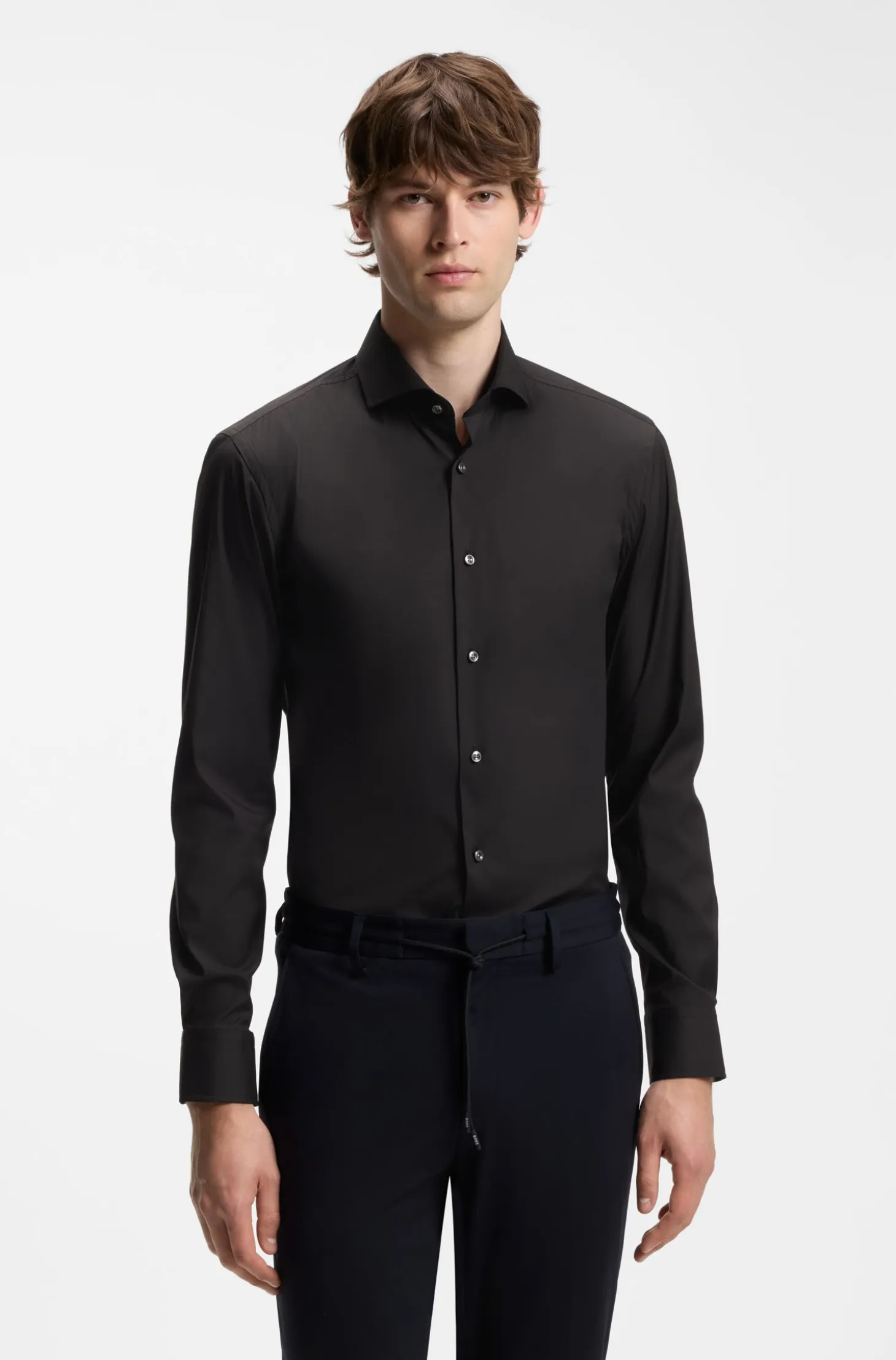 Slim-fit shirt in easy-iron cotton-blend poplin