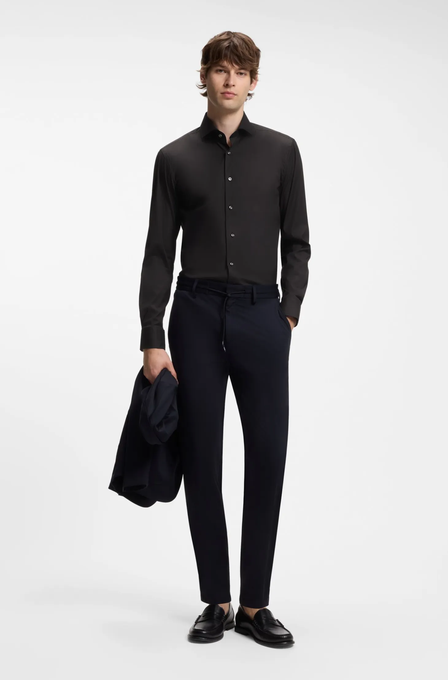 Slim-fit shirt in easy-iron cotton-blend poplin
