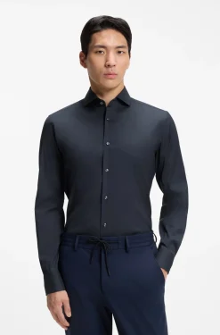 Slim-fit shirt in easy-iron cotton-blend poplin