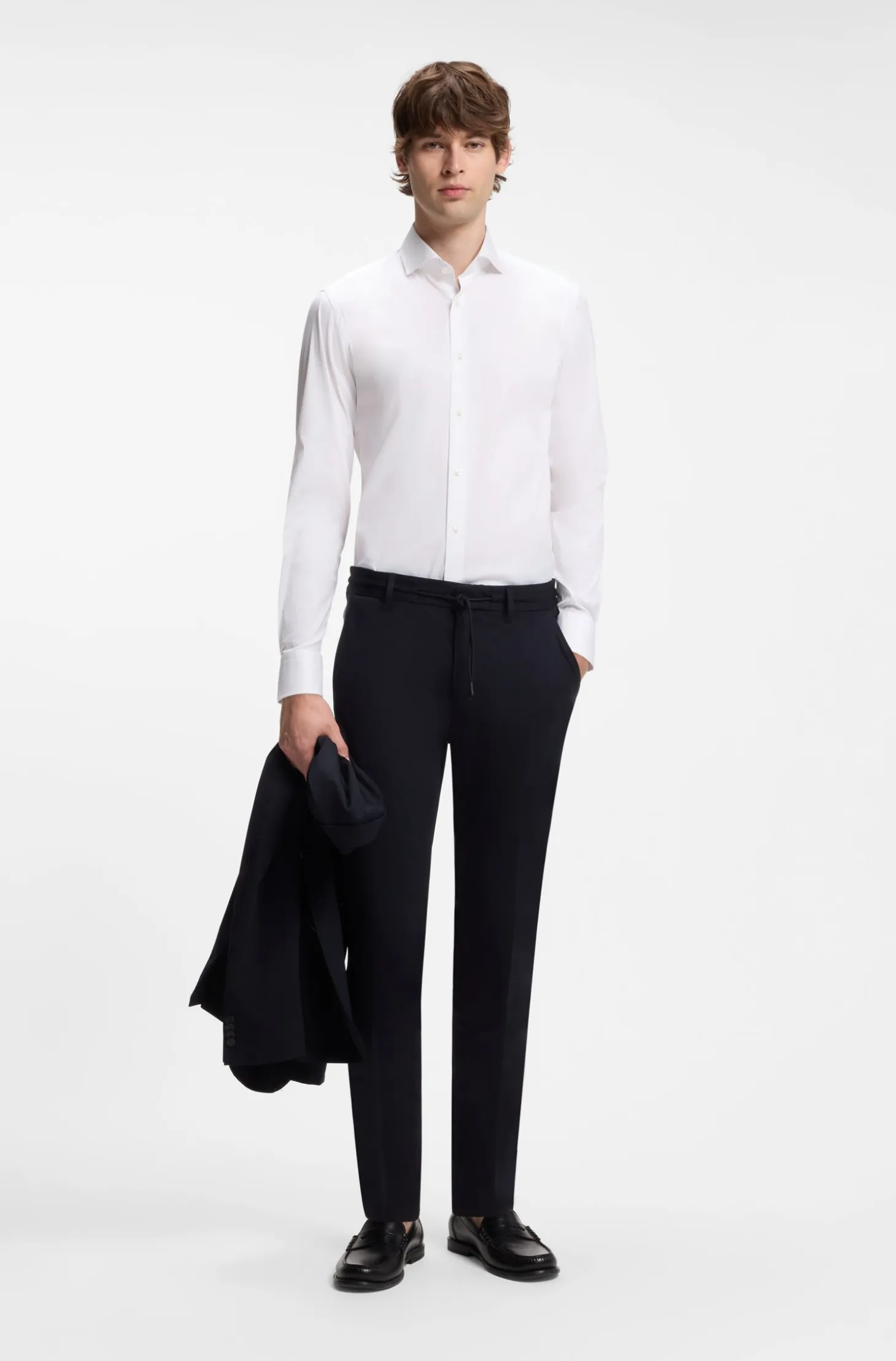Slim-fit shirt in easy-iron cotton-blend poplin