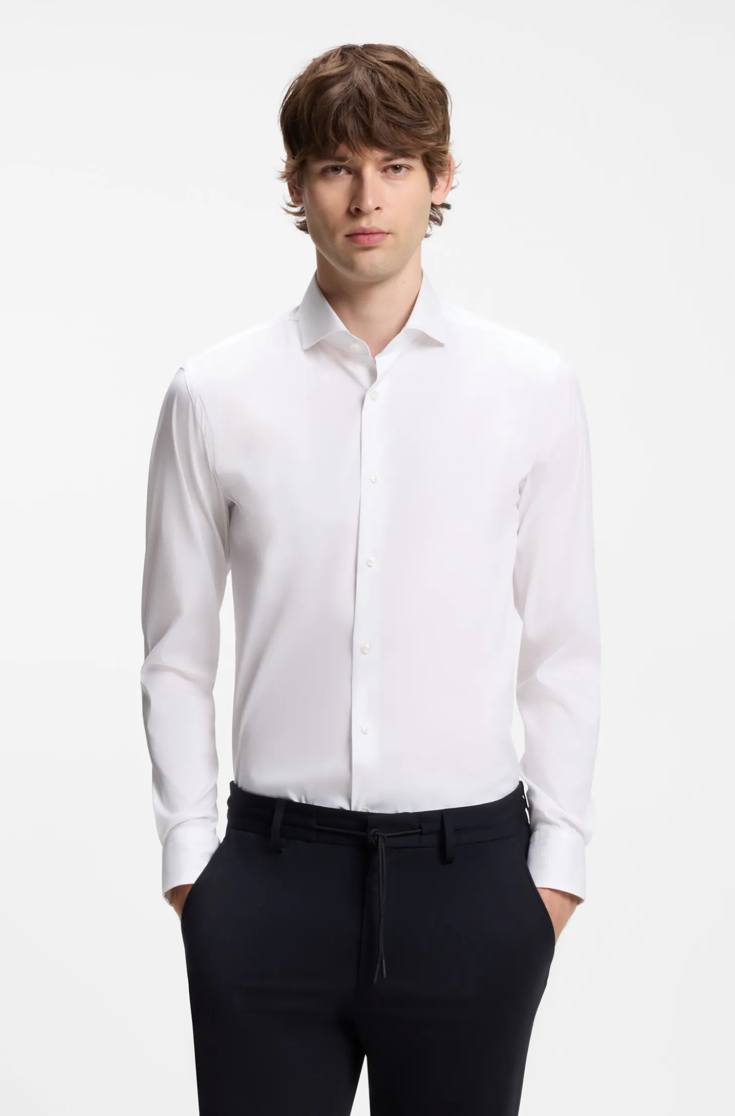 Slim-fit shirt in easy-iron cotton-blend poplin