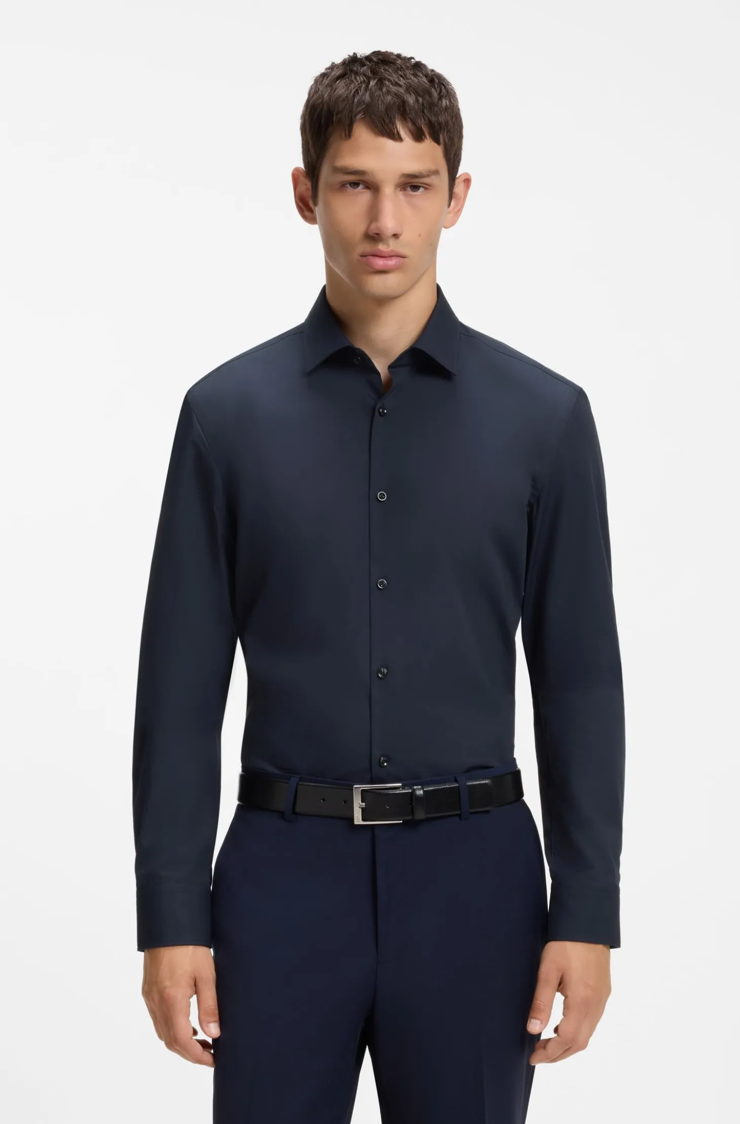 Slim-fit shirt in easy-iron cotton poplin