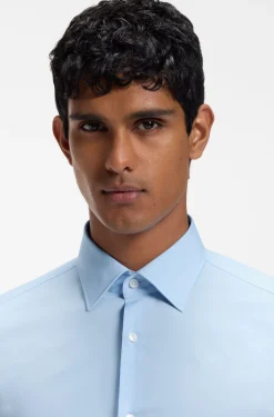 Slim-fit shirt in easy-iron stretch-cotton poplin