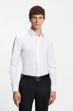 Slim-fit shirt in easy-iron stretch-cotton poplin