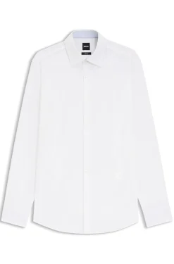 Slim-fit shirt in easy-iron stretch-cotton poplin