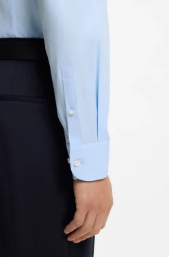 Slim-fit shirt in easy-iron stretch-cotton poplin
