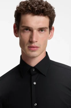 Slim-fit shirt in easy-iron stretch-cotton poplin