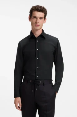 Slim-fit shirt in easy-iron stretch-cotton poplin