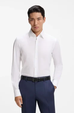 Slim-fit shirt in easy-iron stretch-cotton poplin