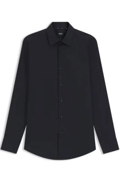 Slim-fit shirt in easy-iron stretch-cotton poplin