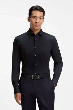 Slim-fit shirt in easy-iron stretch-cotton poplin