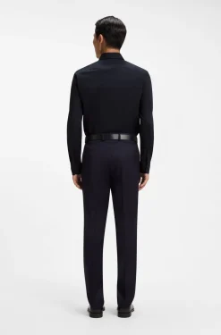Slim-fit shirt in easy-iron stretch-cotton poplin