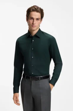 Slim-fit shirt in easy-iron stretch-cotton poplin