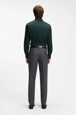 Slim-fit shirt in easy-iron stretch-cotton poplin