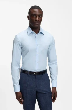 Slim-fit shirt in easy-iron stretch cotton