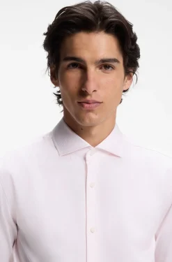 Slim-fit shirt in easy-iron striped stretch cotton