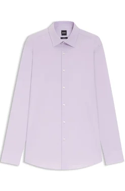Slim-fit shirt in easy-iron stretch-cotton poplin