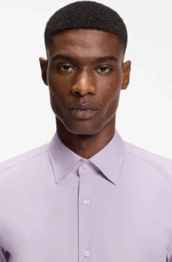 Slim-fit shirt in easy-iron stretch-cotton poplin