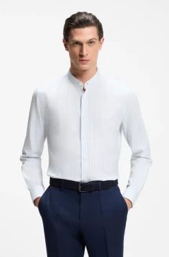 Slim-fit shirt in herringbone-stripe cotton