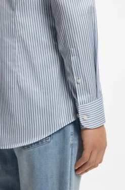 Slim-fit shirt in Italian-made striped cotton twill