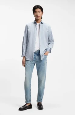 Slim-fit shirt in Italian-made striped cotton twill