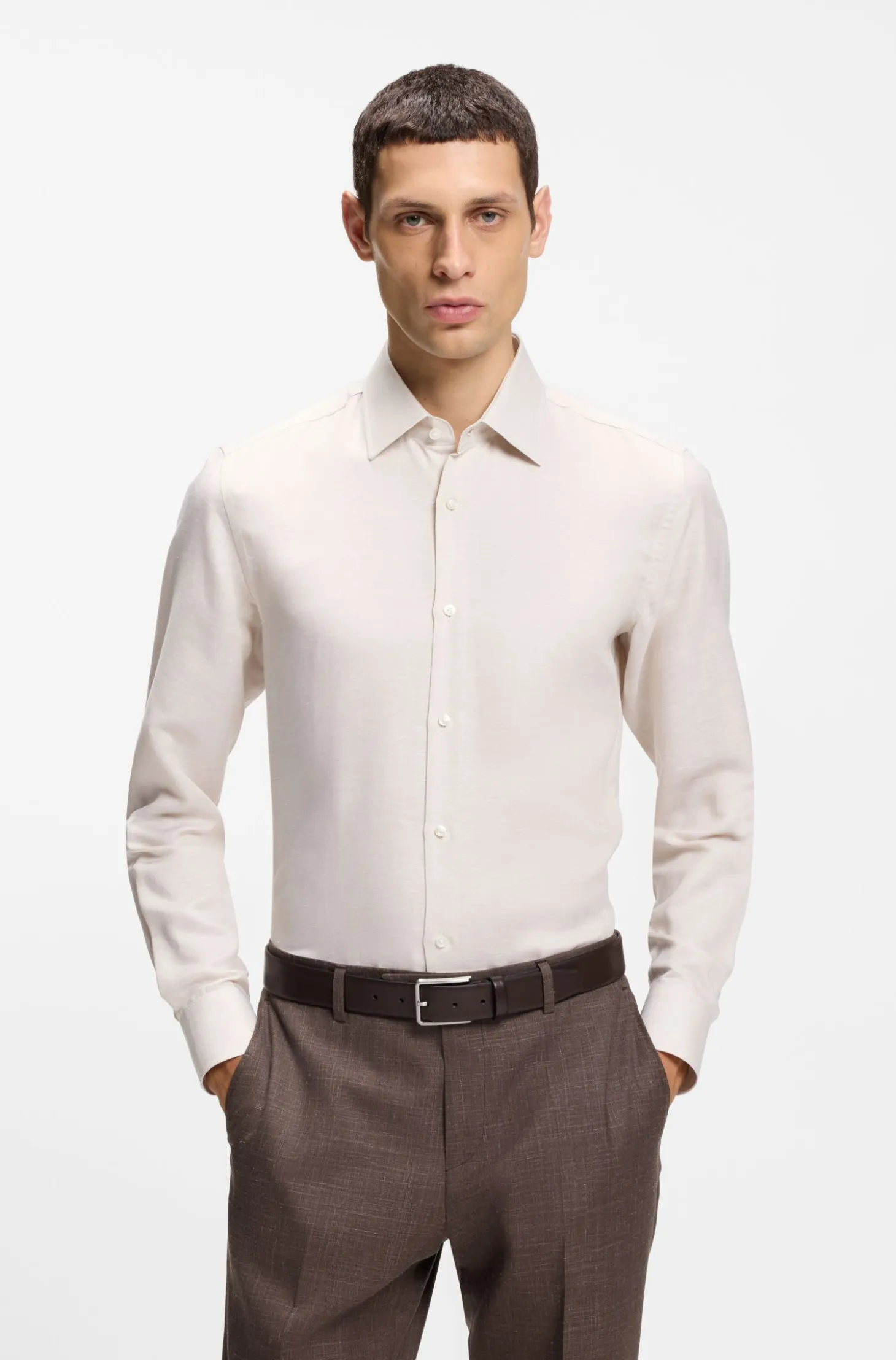 Slim-fit shirt in linen-blend twill