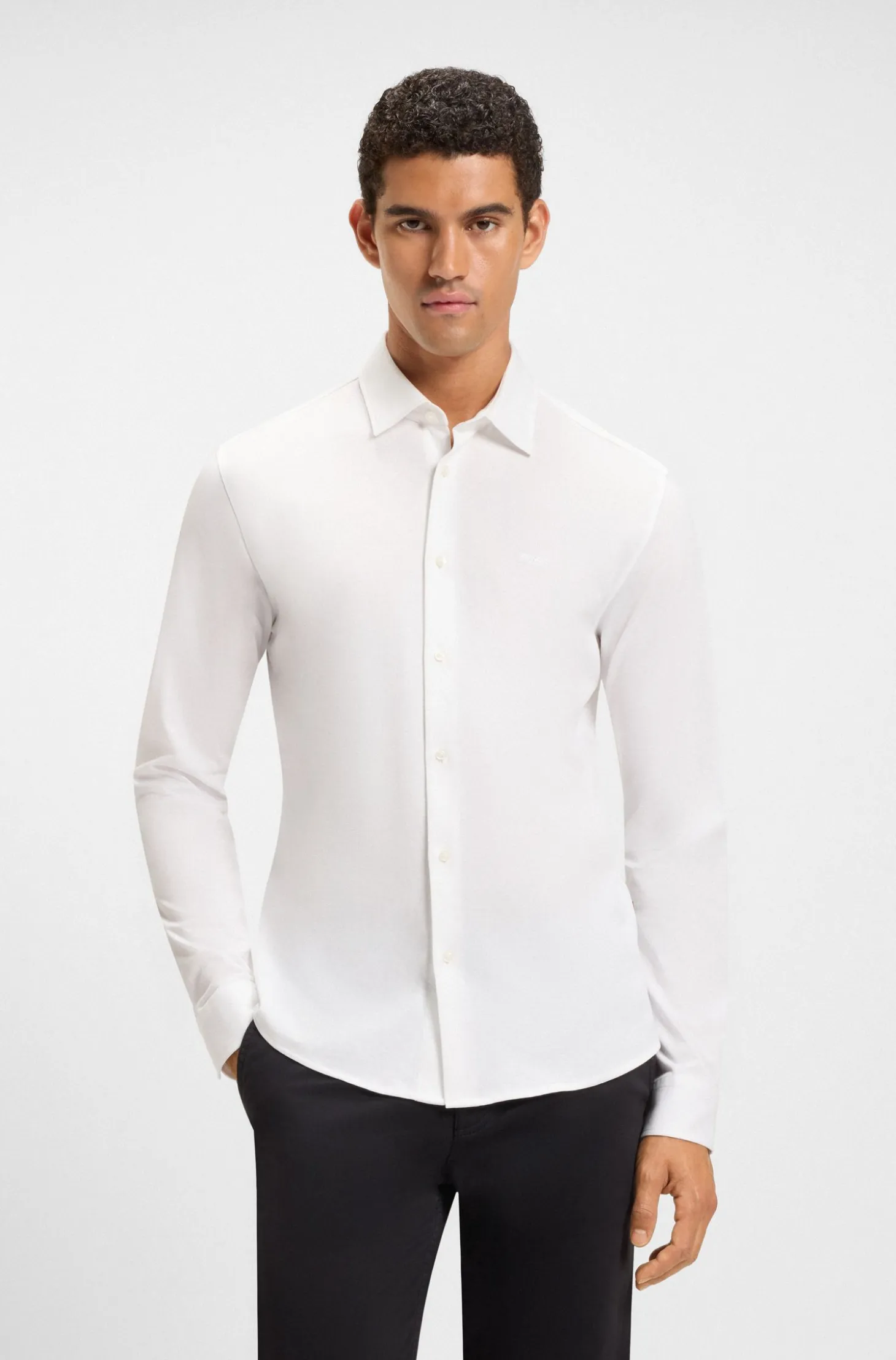 Slim-fit shirt in melange cotton jersey